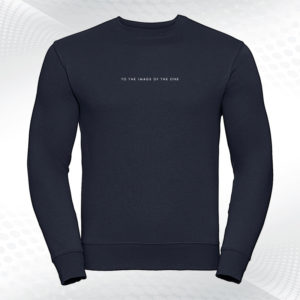 granatowa bluza z napisem chrześcijańskim