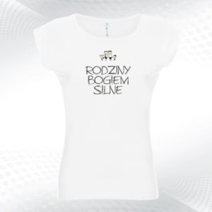 damska biała koszulka z dekoltem rodziny bogiem silne