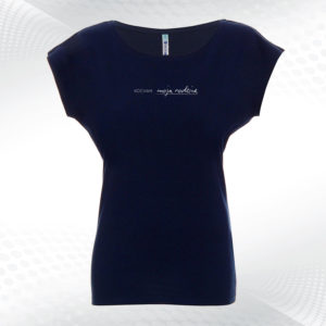 granatowa koszulka damska z dekoltem z chrześcijańskim napisem