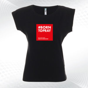 czarna damska koszulka z dekoltem born to pray