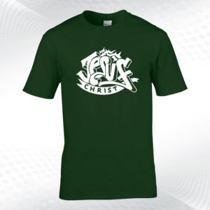 zielona koszulka męska z motywem chrześcijańskim